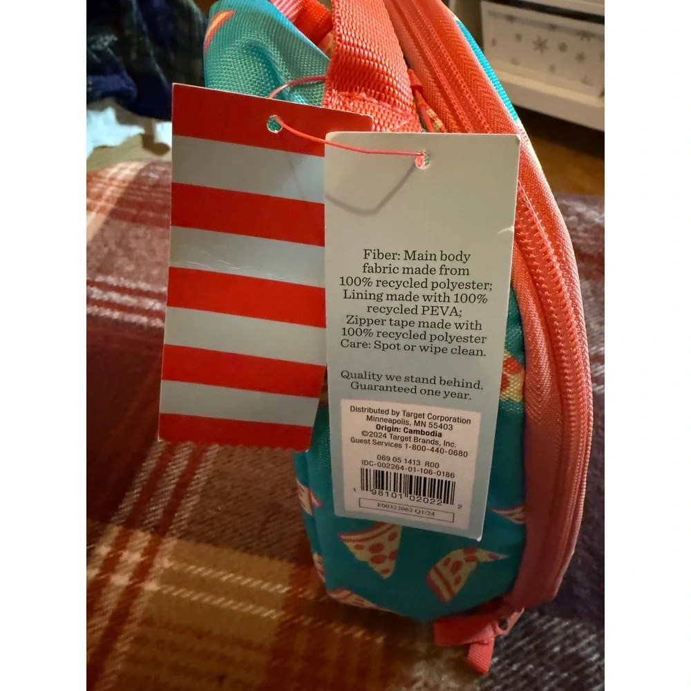 Cat Jack Pizza‎ Print Lunch Bag Insulated Easy Clean BPA Free Kids